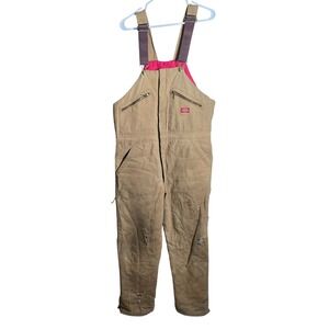 Dickies Insulated Bib Overalls L Quilt Lined Duck Brown Distressed Unisex